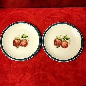 ☆Vintage, Set of 2. Casuals by China Pearl. Salad Plates. Apple Pattern.☆